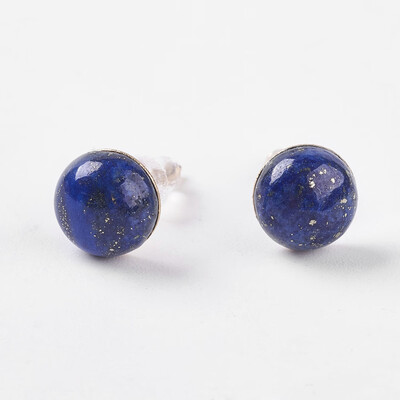 

Dyed Natural Lapis Lazuli Ear Studs with Iron Findings Half Round 8x45mm Pin 07mm