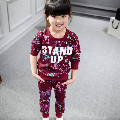 

Autumn Baby Girl Set Children Leisure Suits Colorful Graffiti Letters Long-sleeved Sweatshirt Trousers Clothing Set