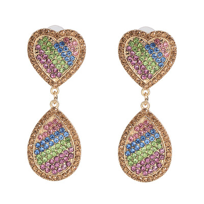 

JURAN Vintage Boho Statement Crystal Heart Drop Earrings Ethnic Antique Heart-shaped Jewelry Birdal Wedding Party Accessories