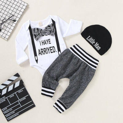 

Fall Newborn Kids Baby Boy Letter Long Sleeve Romper TopsPantsHat Outfits Set