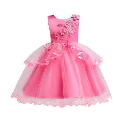 

Elegant Girls Embroidery Flowers Ball Gown Kids Sleeveless Princess Dress