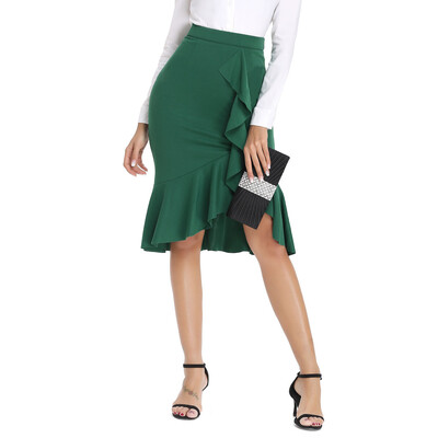 

Roseonmyhand Womens Fashion Casual Ruffled Elastic Irregular Solid Fishtail Skirts