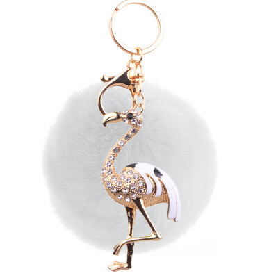 

Flamingo Keychain Rex Rabbit Fur Ball Exquisite Accessories Car Keychain