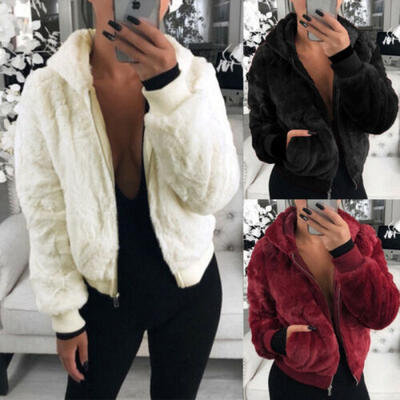 

US Women Jacket Casual Teddy Bear Coat Fleece Zip Outwear Oversized Overcoat HOT