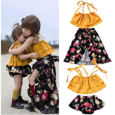 

US Family Baby Kid Girl Sister Sleeveless Strap TopsFloral Skirt 2pcs Outfits