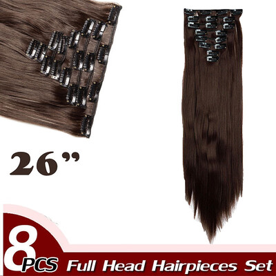 

Full Head Clip Synthetic in Hair Extensions 8 Piece 18 Clips Hairpiece Long Wave Curly Straight for Women