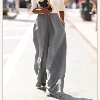 

Women High Waist Pure Color Bohemia Casual Pants Wide Leg Pants Long Trousers