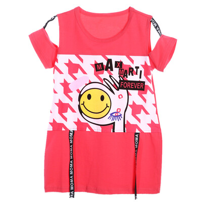

Kids Girls Smiling Face Print Short Sleeve T-shirt Children Tops Clothes