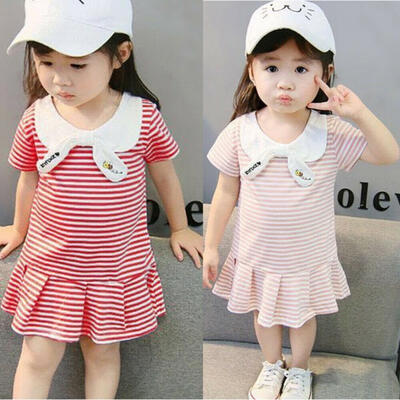 

Children Summer Striped Stretch Dress Kids Girl&39s Cotton Short Sleeve Dress