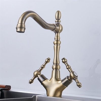 

Traditional Kitchen Sink Mixer Taps Georgian Antique Bronze Cross Knob Faucet