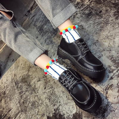 

Low - heeled shoes with round - head casual shoes loose cake&autumn college style students shoes big shoes