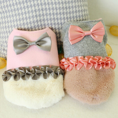 

Pink Bow Lady Dog Dress For Girl Puppies Winter Warm Princess Dress Puppy Simple Fashionable Bowknot Skirt For Cold Weather