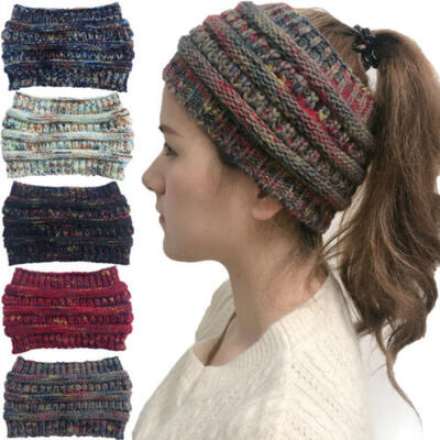 

Womens Ponytail Beanie Skull Cap Winter Soft Stretch Cable Knit High Bun Hat