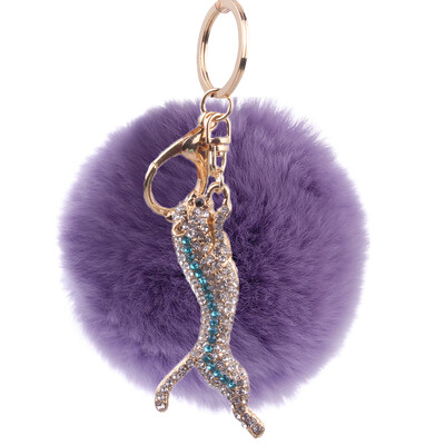 

Rex rabbit hair keychain inlaid colored diamonds small cheetah bag car key ring pendant high quality plush hair ball
