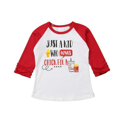 

One Piece Xmas T-Shirt for Girls Just Kids Love Chick&ampFries Print Ruffle Sleeve T-Shirt Christmas T-Shirt