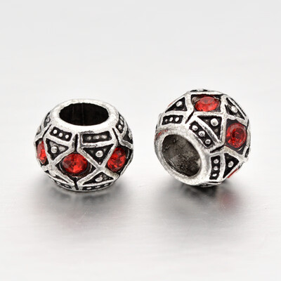 

Antique Silver Plated Alloy Rhinestone European Beads Large Hole Rondelle Beads Light Siam 10x8mm Hole 5mm