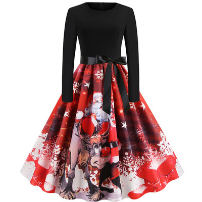 

Tailored Women Vintage Long Sleeve Christmas 1950s Housewife Evening Party Prom Dress