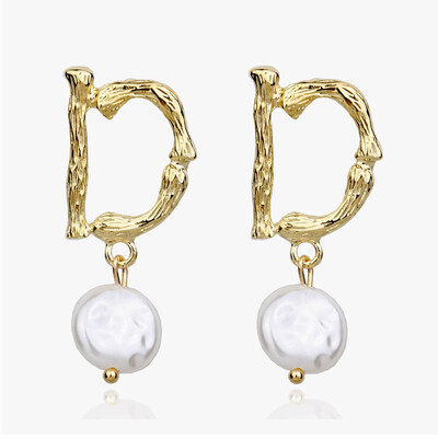 

EK521 Pearl Drop Earring for Women Geometric Gold Color Metal Earring Statement Jewelry ZA Women Valentines Day Gift Wedding