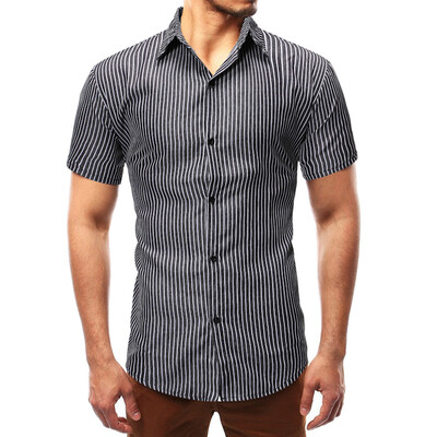

Tailored Fashion Mens Summer Slim Casual Striped Button Short-sleeved Shirt Top Blouse