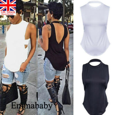

UK Women Plain High Neck Backless Bralet Bra Bustier Cami T-Shirt Tank Tops Crop