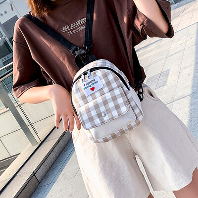 

New Womens Portable Backpack Casual Wild Fashion Contrast Plaid Travel Backpack