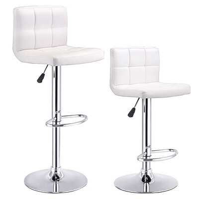 

Set Of 2 Bar Stools PU Leather Adjustable Barstool Swivel Pub Chairs-White