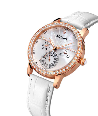 

Meigel MEGIR female watch multi-function quartz watch boutique shell face with diamond ladies watch