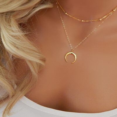 

Bohemian Gold Color Multi Layer Moon Pendant Necklace For Women Long Chain Sequined Choker Collar Necklace Fashion Jewelry Gift