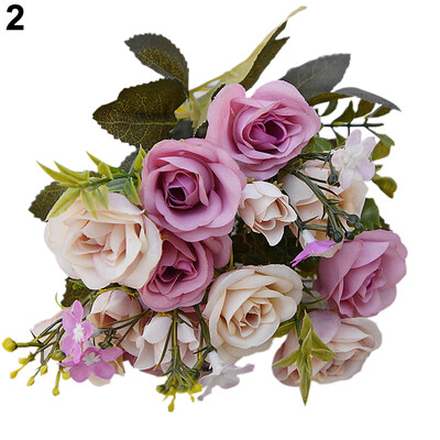 

1 Bouquet 15 Heads European Style Artificial Royal Rose Home Room Decor Flowers