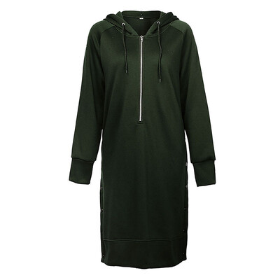 

Ladies Plus Size Solid Drawstring Coat Long Sleeve Autumn Sweater Hoodie Dress