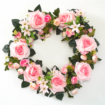 

AU Artificial Door Window Hanging Rose Flower Wreath Garland Home Garden Decor
