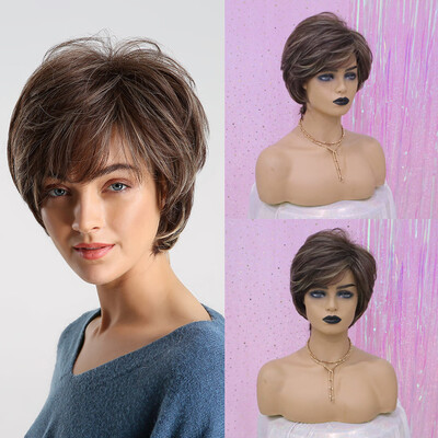 

〖Follure〗New Natural Short Curly Hair Synthetic Wig Fashion Wavy Heat Resistant WigsCap