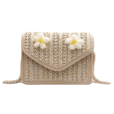 

Flower Decor Shoulder Satchel Handbags Straw Women Small Flap Crossbody Bag