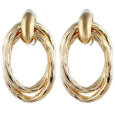 

Prevent Allergy Fashion Matte Metal Gold Silver Oval Circle Drop Dangle Earring For Women Girl Jewelry