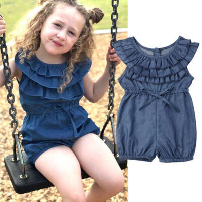 

Toddler Kids Baby Girl Princess Ruffle Denim Romper Jumpsuit Outfits Clothes USA