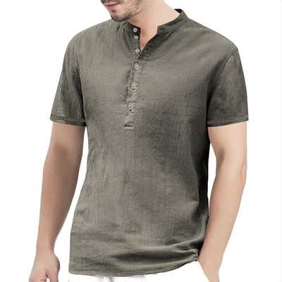 

Toponeto Men Summer Cotton Linen Casual Buttoned-Decor Tops Blouse