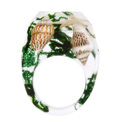 

New Women Fashion Beauty Natural Real Dried Flower Scenery Painting Transparent Resin Ring Jewelry Gifts