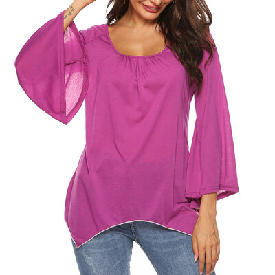 

Starmoon Women O-Neck Solid Irregular Pagoda Long Sleeve Casual Loose Top Shirt Blouse