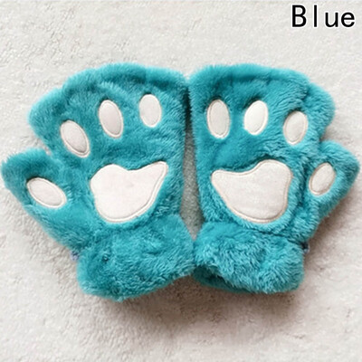 

Fluffy Bear Cat Plush Paw Claw Glove Novelty Soft Women Gloves Mittens