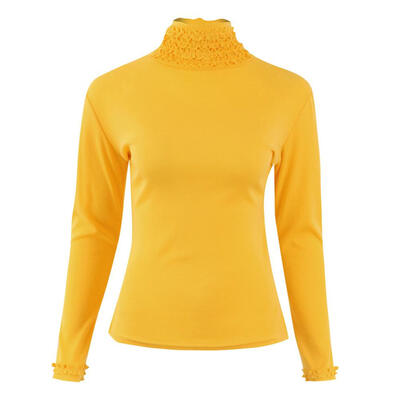 

Ruffle Turtleneck Women Long Sleeve T-shirt Sexy Bodycon Slim Fit Tops