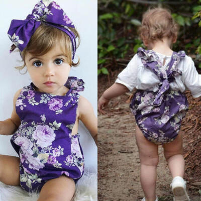 

Newborn Baby Girls Bodysuit Floral Romper Jumpsuit Headbands 2Pcs Sets