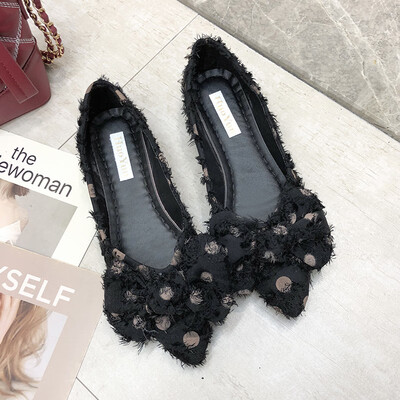 

Flat sole womens spring Korean bow wave Joker pointed shallow Doudou womens shoes boat shoes