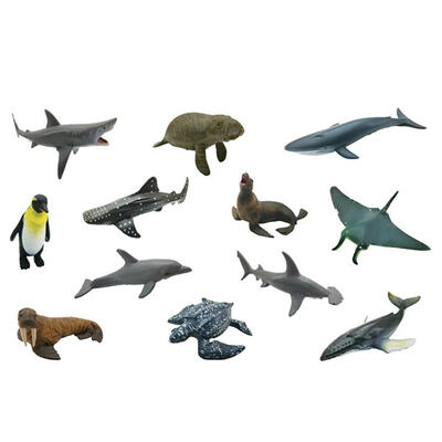

12pcsBox 3D Sea Life Sharks Dolphin Simulation Animal Model Toys Kids Gift