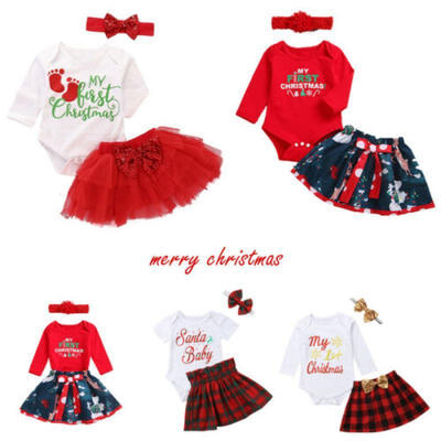 

Newborn Baby Girl Christmas Clothes MY 1st First CHRISTMAS Romper Tutu Outfit US