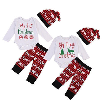 Newborn Baby Boy Girl Christmas Clothes Snowflake Deer Romper Pants Outfits Set