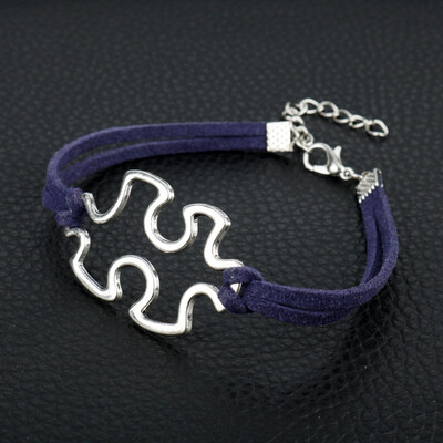 

Punk Antique Silver Jigsaw Autism Awareness Charms Jewelry Men Leather Puzzle Bracelets Best Gift