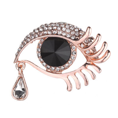 

Women Angel Tears Drop Rhinestone Eyes Bouquet Pin Eyelashes Prom Party Brooch