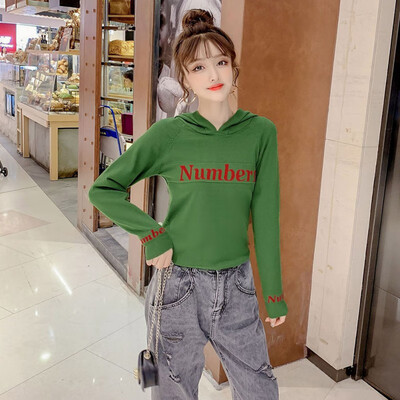 

Women Hooded Autumn Simple Long Sleeve Letter Print Loose Hooded Sweet Solid Color New Hooded Pullover Hooded Tops