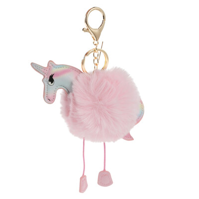 

Cute Fluffy Rainbow Horse Keychain PU Rabbit Fur Key Chain