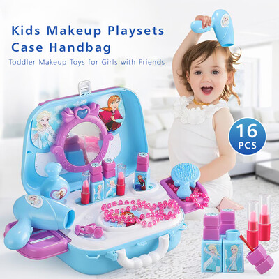 

Kids Makeup Playsets Case Handbag Pretend Play Make Up Case&Cosmetic Set 16PCS Toddler Makeup Toys for Girls Cosmetician Plays